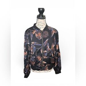 Everly Lightweight Black Floral Bomber Jacket